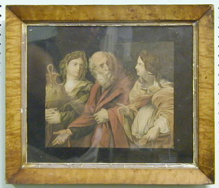 After Reni, an old master watercolour drawing "Lot and His Daughters 8" x 10" contained in a maple frame