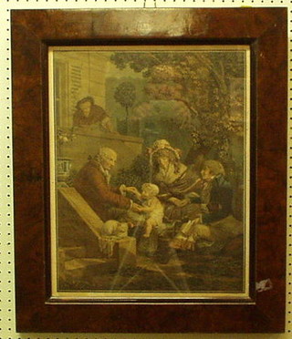 An 18th Century coloured print "Entertaining The Infant" contained in a maple frame 18" x 14"