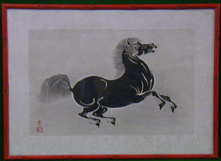 An Oriental print on silk "Horse" 10" x 15"
