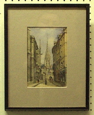 A Continental watercolour drawing "Street Scene" 7" x 4" indistinctly signed
