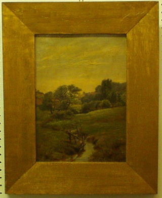 A 19th/20th Century oil painting on board "Country Scene with River" 12" x 9" inscribed to the reverse
