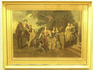 Arthur Cox, 19th Century coloured print of an "18th Century Scene with Figures" 19" x 29"