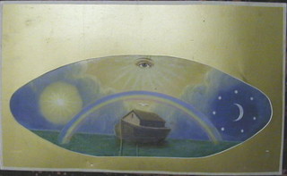 Oil painting on card "After the Earthquake" (Royal Arc Mariners tracing board) 27" oval