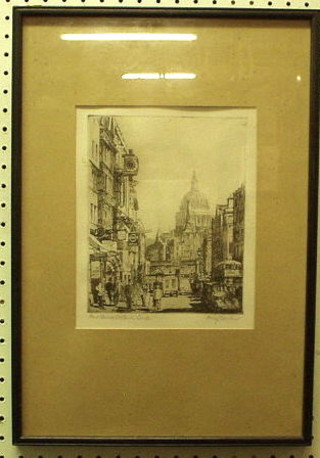 An etching of "Ludgate Hill and St Pauls" 7" x 6"