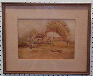 A Betty, watercolour drawing "Farmhouse with Figure" 6" x 9" dated 1919