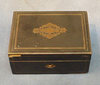 A 19th Century ebonised and brass inlaid trinket box with hinged lid 8"