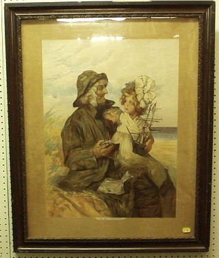 A 19th Century coloured print "The Old Fisherman" 22" x 16" 