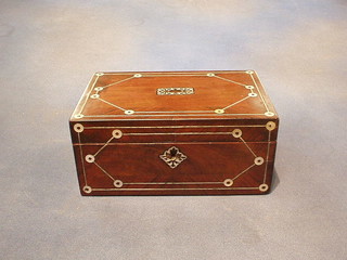 A Victorian rosewood and inlaid mother of pearl trinket box, with hinged lid 9"