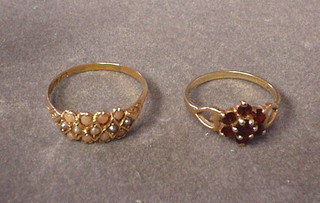 A lady's 15ct gold dress ring set demi-pearls and 1 other ring set red stones