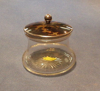 A cut glass dressing table jar with tortoiseshell and silver mounts Birmingham 1918