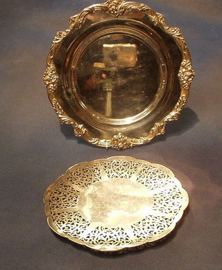 A circular silver plated salver with cast border 12" and a pierced silver plated salver 9"