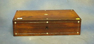 A Victorian inlaid rosewood writing slope with hinged lid and mother of pearl decoration 18"