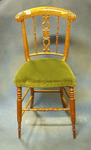 A pair of Victorian maple stick and bar back bedroom chairs, on turned supports