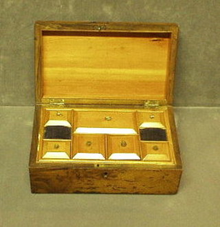 A 19th Century Oriental parquetry box with hinged lid and fitted interior 9"