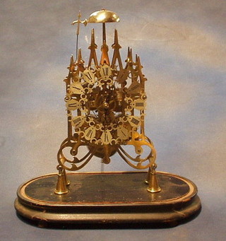 A double fusee striking skeleton clock complete with dome (cracked)