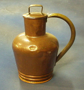 A German copper milk carrier with brass handle 14" and a reproduction hunting horn