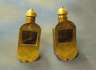 A pair of unusual shaped brass coaching/ships lanterns