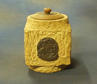 An ice bucket made from stone from the destroyed Palace of Westminster, marked London 1941 8"