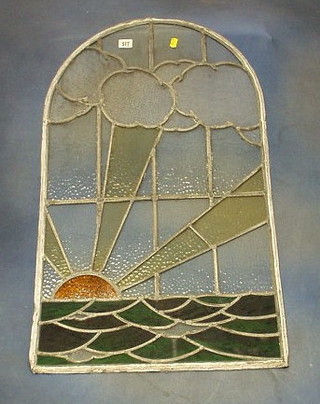 A pair of Art Deco arched lead glazed panels 33"