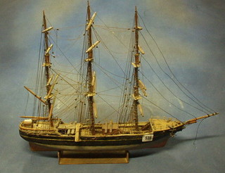 A wooden 3 masted model galleon