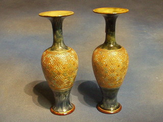 A pair of Royal Doulton club shaped vases, the bases impressed Royal Doulton 3901 11"
