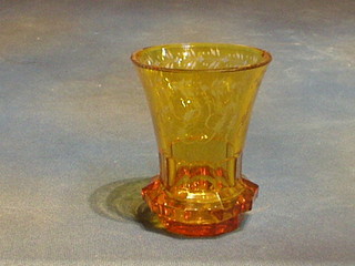 A yellow Bohemian glass goblet with monogrammes (top with 3 chips) 5"