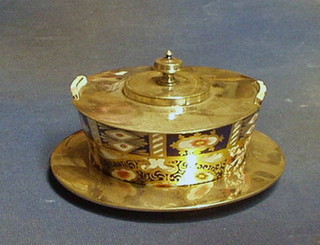 A Derby style porcelain butter dish (slight chips) with silver plated mounts