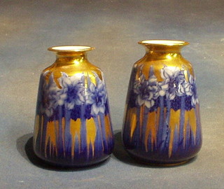 A pair of Henry Alcock Flo Bleu and gilt decorated vases 6"