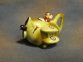 A Carltonware teapot in the form of a Royal Air Force bi-plane Lucy May, the base marked Carltonware England (slight rubs to the lid)