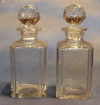 2 heavy plain glass decanters (some chips)