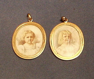 A portrait miniature "Nathalie Arnold Aged 3 Years 1899" and 1 other "Mayoue Arnold Aged 5 Years 1899" contained in a gilt metal mount