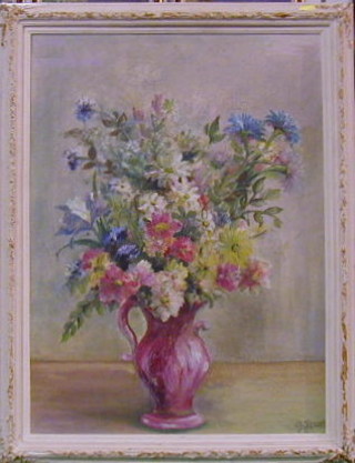 A Stuart, oil painting on board "Study of a Vase of Flowers" 24" x 18"