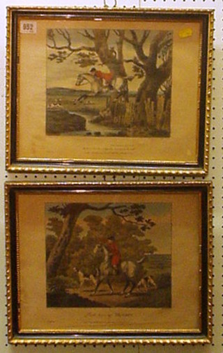 A pair of 19th Century coloured hunting prints, plates 2 and 3 "Push Him Up Toby and Now Contract Says Dick" 8" x 9"