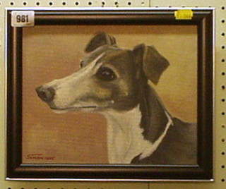 Simon, oil painting on canvas "Portrait of a Greyhound" 8" x 10" signed 1995