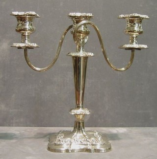 A pair of 3 light silver plated candelabrum