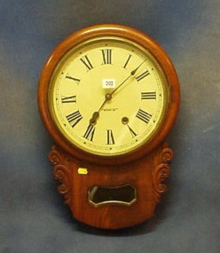 An American 8 day drop dial striking wall clock with painted dial and Roman numerals by the Newhaven Clock Co.