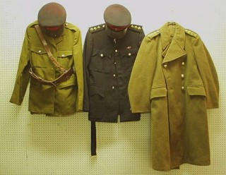 A Reme Captain's dress tunic and trousers, a service dress tunic, a great coat and 2 peaked caps