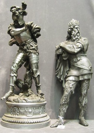 A pair of Spelter figures of standing warriors 19" (f)