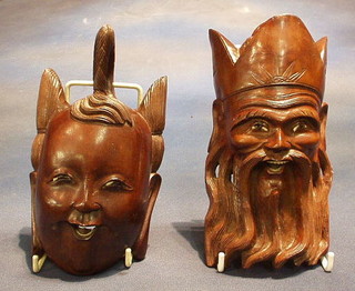 2 Eastern carved wall masks 8"