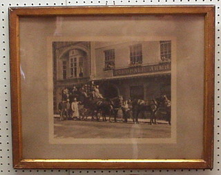 An early black and white photograph of The Hatfield Mail Coach outside the Dimsdale Arms by Elsden & Sons of Hatfield 10" x 112