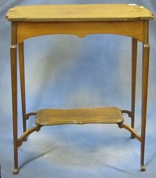 An Edwardian shaped inlaid mahogany 2 tier occasional table raised on square tapering supports 25"