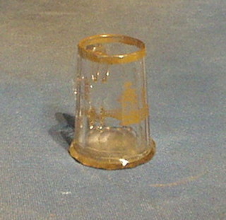 A yellow Bohemian glass goblet with monogrammes (top with 3 chips) 5"