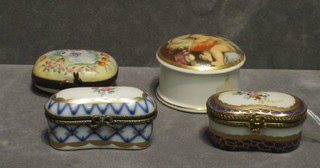 A modern Limoges porcelain trinket box, 2 others and a circular trinket box decorated the Virgin Mary