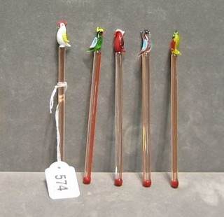 A set of  1950's cocktail shakers, the handles in the form of humerous birds