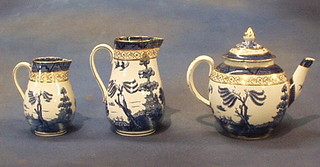 A 23 piece Boothes Real Old Willow pattern tea service comprising tea pot (spout chipped), 2 jugs, slop bowl, 2 bread plates, 6 tea plates (4 cracked), 6 saucers (5 cracked), 5 cups (2 cracked)