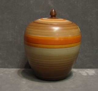 A circular Wedgwood jar and cover with striped decoration 6"