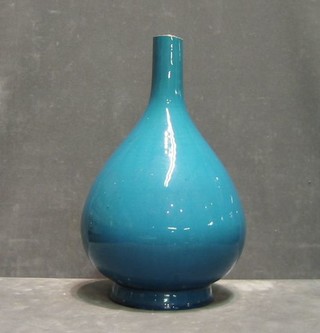 A Oriental turquoise vase of club form with broken neck 11" 