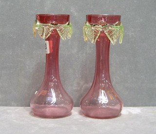 A pair of cranberry glass vases 7" (1 chipped)