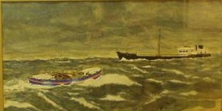 W P Kayanagh, watercolour, "Life Boat Going to the Rescue of the Tanker Camao in Heavy Sea" 9" x 17" signed