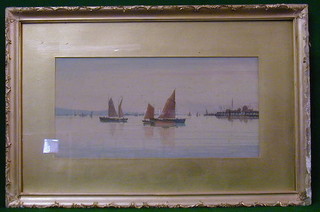 P  Allen, 19th Century watercolour drawing "Harbour Scene with Fishing Boats" 8" x 17"